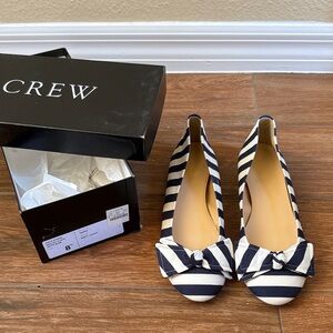 J. Crew Navy and White Striped Flats with Bow